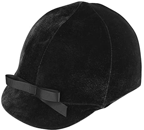 Harrison Howard Sleek and Low-Profile Universal Fit Equestrian Riding Helmet Cover Sleek Velvet with Bow Piano Black