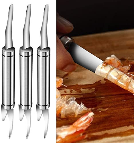 Demiawaking Couteau À Gueule De Poisson Multifonctionnel 5 en 1, Outil pour Éplucheur et Déveiner les Crevettes, Écailleur à Poisson de Acier Inoxydable, Couteau Poisson (3 Pcs)