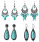 JewelryWe Schmuck 4 Paare Türkis Ohrringe Set Damen Vintage Böhmisch Tropfen Quaste Baumeln Statement Ohrringe Ohrrhänger Ohrstecker Grün Silber