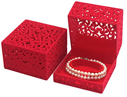 JIHUOO Hollow Velvet Bracelet Box - Bangle Gift Box, Jewelry Storage Case, Display Holder - Red