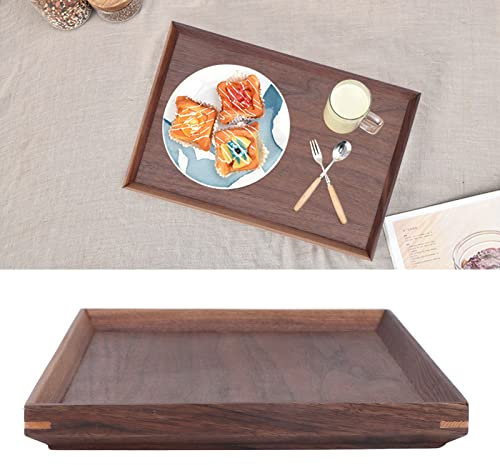 Walnut Wood Tray Rectangle Large Ottoman Table Tray Wooden Decorative Serving Tray Black Walnut Wood Fruit Dessert Tray Desktop Storage Organizer Solid Black Walnut Platter for Breakfast in Bed(Large)