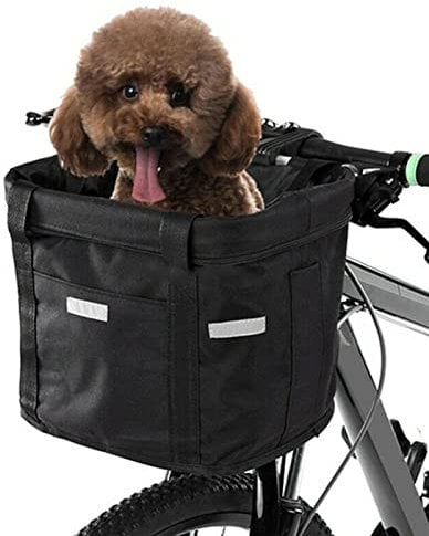 HYPIQQ Fahrrad Hundekorb Fahrradkorb Hund Vorne Lenker Hundefahrradkorb Faltbarer Korb Bike Basket,Schwarz
