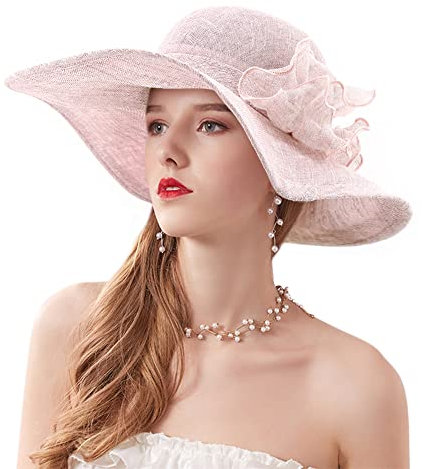 Naimo Damen Kirche Kentucky Hüte Derby Fascinator Hut Elegante Blumen Organza Breite Krempe British Tea Party Hochzeit Sonnenhut