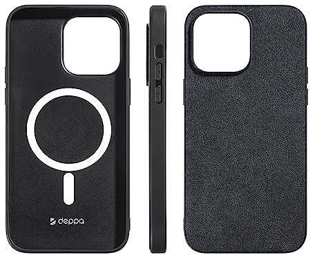 Deppa Alcantara Hülle für iPhone 12 Pro Max (6,7') mit Magsafe [Silikon Kanten] Stoßfeste Handyhülle Case| Erhöhter Kameraschutz| Echtes italienisches Alcantara| Premium-Qualität Cover (Grau-9052)