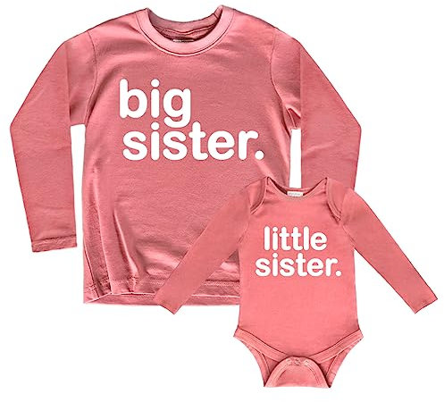 Große Schwester kleine Schwester passende Outfits Shirts Set Baby Kleinkind Neugeborene Mädchen, Malvenfarben, lange Ärmel., Kid (5T) / Baby (1-3M)