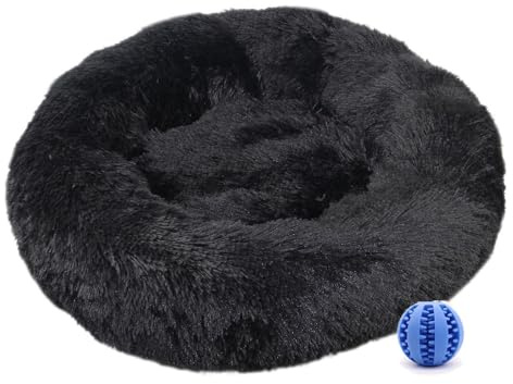 DOTBUY-SHOP Hundebet Rundes Katzenbett, Hundekissen Grosse Hunde Donut Kissen, Plüsch-Hundekorb Hundebett Waschbar, für Welpe, Katzen, Kätzchen, Haustiere (60CM,Schwarz)