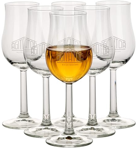 Agitator Whisky Gläser - 6x Whiskygläser mit verjüngter Öffnung, für stärkere Noten & Aromen - Whiskey Gläser für Liebhaber & Experten - Nosing Glas Whisky Tasting Set - 14,50cl Whiskeygläser