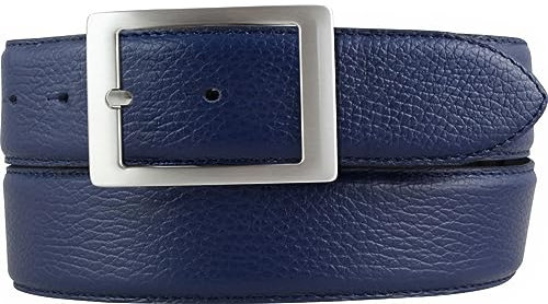 BELTINGER Herren-Gürtel aus gemasertem Leder mit Steppnaht 4 cm | Hochwertiger Ledergürtel mit Pigmentprägung 40mm Herren | Jeans-Gürtel mit Doppel-Schließe 4cm | Blau 100cm