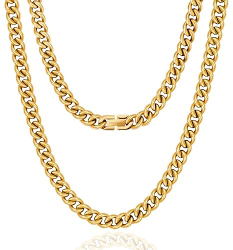 KRKC&CO 9mm Kette Männer, Panzerkette Herren Edelstahl, 18K Gold Vergoldet Cuban Link Chains Goldkette Halskette, Geburtstag Weihnachten Geschenke für Männer Jungs, [Länge 66cm]