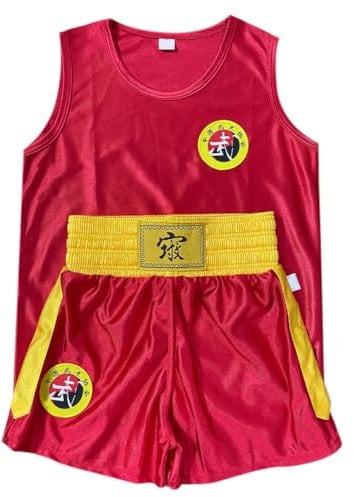 Yyyuluo Unisex Kinder Boxen Uniform Set Erwachsene Muay Thai Sanda Wettkampfkleidung Leistung Kampfanzug Kampfsport Counter Kleidung Kurze Hosen Schnell Trocknende Weste Oberteile, Rot 160cm