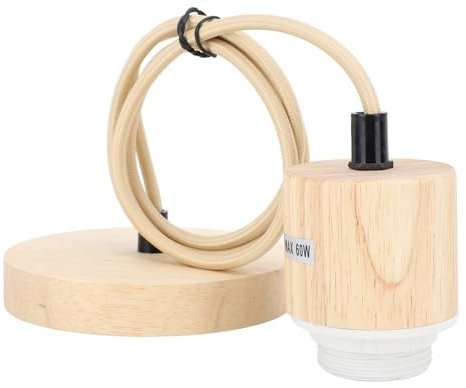 E27 Light Fixture Vintage Socket Pendant Lamp Holder with 39.37in Adjustable Hanging Light Cord, Wooden Pendant Light Holder Ceiling Mounted for Bedroom, Kitchen Island, Cafe