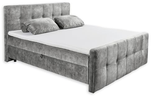 VALETTA 6 Boxbett 160x200 in Grau - Bequemes Doppelbett mit Bettkasten & Komfortschaum Topper - 165 x 115 x 224 cm (B/H/T)