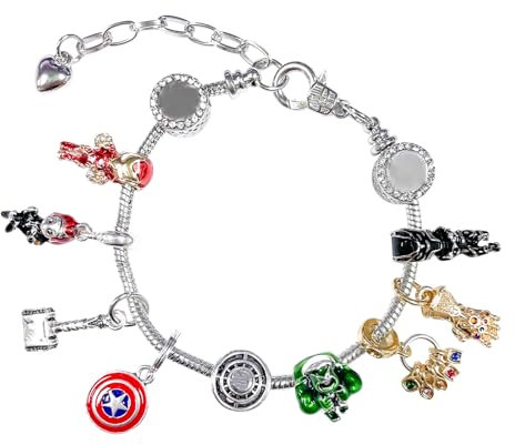BJPERFMS Armband Superhero, Superhero Charms Set, Superhero Anhänger, Superhero Bracelet, Superhero Schmuck, Charm Armband Superhero, Superhero Armband Kinder, Superhero Verstellbares Bettelarmband