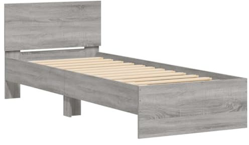 vidaXL Bettgestell, Bettrahmen mit Lattenrost, Bett Gästebett mit Kopfteil, Einzelbett Schlafzimmerbett Schlafzimmermöbel, Grau Sonoma 75x190cm Holzwerkstoff