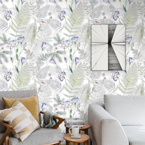 Vintage-Blumen-Tapete, Wildlilie, Gänseblümchen, grüne Blätter, selbstklebende Aquarell-Blumenblätter, Pflanzen, Kontaktpapier-Wandbilder für Schlafzimmer, Wohnzimmer, TV, Sofa, Hintergrund, Zuhause,