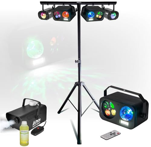 Mooving Light & Sound - ML-SUPPORT-DJLIGHT Fußlichtpaket - 4 Sets Astro Gobo Strobe - Nebelmaschine