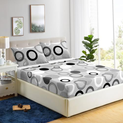 HaraDeco Juego de Sábana 4 Piezas Cama 180x190/200cm, Microfibra Poliéster Suave, Sábana Encimera Estampada Moderna, Bajera Ajustable para Colchón 28cm, 2 Fundas Almohada 50x70cm(Lunar, Cama 180)