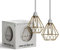 LEDSONE 2-Pack Modern Geometric Diamond Pendant Lampshades - Metal Wire Cage, Gold, 14.5x20cm, Ideal for Living Room, Kitchen, Restaurant, Office