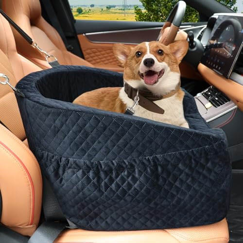 Vivifying Dog Car Seat, Memory Foam Dog Booster Seat for Small Under 30 Lbs, Detachable and Washable, Height Elevated with Storage Pockets