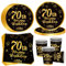 OMZSXK Vajilla de fiesta de 70 cumpleaños para 16 invitados, color negro y dorado, plato de fiesta de 70 cumpleaños, vajilla de papel para 70 cumpleaños, servilletas para hombres y mujeres, decoración