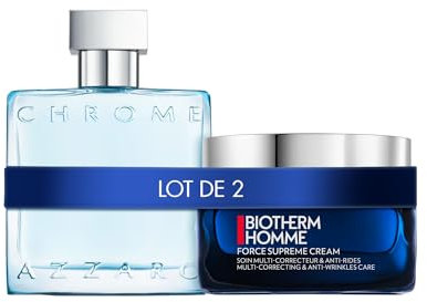 Lot de Azzaro Chrome, Eau de Toilette en Spray Vaporisateur pour Homme, 50 ml + Biotherm Homme, Force Supreme, Soin Visage pour Homme, Pour Tous Types de Peau Même Sensibles