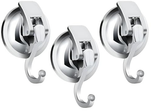 3 Pack Self Adhesive Hooks Suction Hooks Vacuum Suction Cup Hook Heavy Duty Wall Hanger Bath Towel Hooks No Drilling Removable Suction Hooks Reusable for Kitchen Bathroom Window Glass Mirror - Silver
