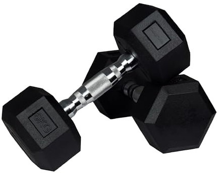 wuuhoo® Hexagon-Hanteln Dorian 2,5-27,5 kg Robuste, gummierte Gusseisen-Hanteln für Krafttraining zu Hause, ergonomischer Griff, perfekt fürs Homegym, auch als 2er-Set erhältlich 2 x 6 kg