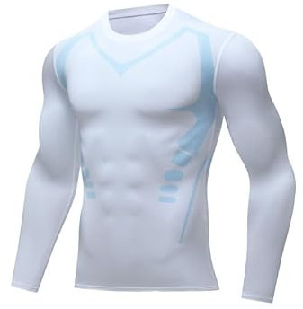 HDAKDDHG Men's Compression Shirts Long Sleeve, Base-Layer Quick Dry Workout T Shirts Sports Running Tops Fit Body Shaper Cool Dry Fitness T-Shirt for Running Gym Fitness Training White