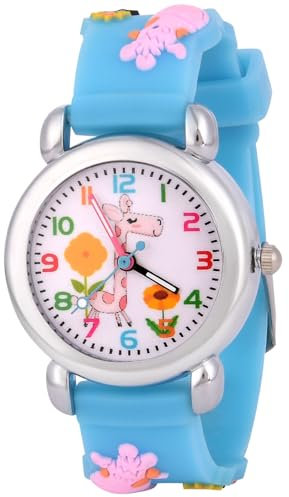 OFFCUP Kinderuhr, Kinder Uhren Analog, 3D Cartoon Lernuhr Quarzwerk, Silikon Uhrenarmband, 3 Jahre bis 11 Jahre, Armbanduhr Mädchen Junge Kinder analoge Quarzuhr -Himmelblaue Giraffe