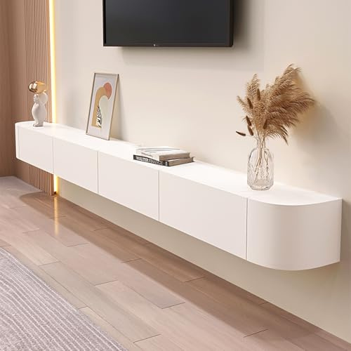 LLZJDDPLY TV Lowboard Hängend Hängeschrank Hochglanz weiß, TV Board Hängend TV Lowboard Hängeschrank Hängeboard Wohnwand Wohnwand Wohnzimmer(White,300cm/118in)