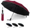KEPLIN Folding Travel Umbrella, Automatic Open & Close Ergonomic Handle, Golf10 Ribs, Portable Slim Strong Lightweight, Travel Approved Umbrella (Cabernet)