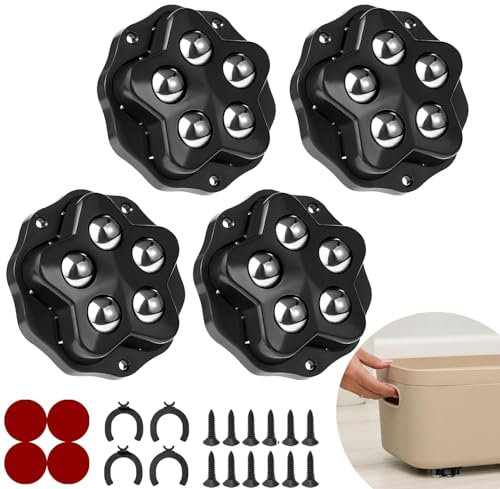 SkyJoy® mini ruedas adhesivas giratorias.4 ruedas con 5 bolas cada una, capacidad 300KG, con adhesivo y tornillos. Rueda móvil universal 360, ruedas para muebles de gran resistencia (Blanco: 4 Piezas)