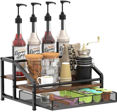 Portacapsule da caffè, organizer a 3 livelli, per 8 bottiglie, organizer per sciroppi di caffè, 30 capsule grandi o 40 piccole, porta caffè per sciroppo, vino, spezie, cialde di caffè, cassetti