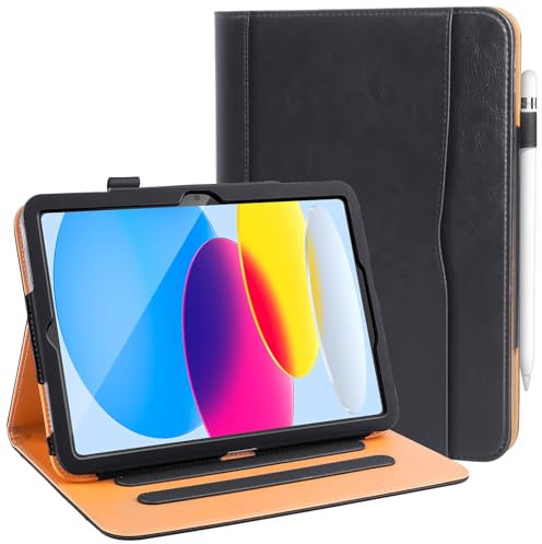 DAORANGE Hülle für iPad (A16) 11./10. Generation 2025/2022 (11/10,9 Zoll), PU-Leder Schutzhülle mit Dokumententasche, Multi-Winkel Ständer und Auto-Einschlaf/Aufwach (Schwarz)