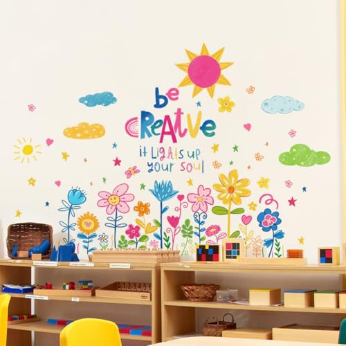 OUFEI Wall Stickers Decor Kids Room Peel and Stick Colorful Garden Sun Wall Decals for Baby Childreen Nursery Girls Bedroom Living Room Decoration