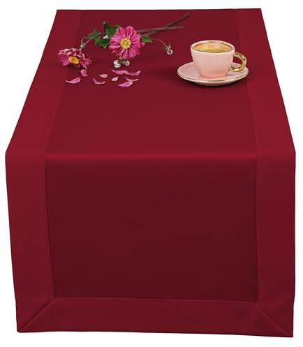 invitta Tischläufer Classic Elegance Bordeaux 40x80 cm, Uni Glatt Elegant mit 5 cm Kuvertsaum Fleckabweisend mit Lotuseffekt 100% Polyester, O5 H200 2043