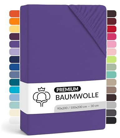 LARAWELL Spannbettlaken 90x200cm Baumwolle, bis 100x200, lila, violett, Spannbetttuch Jersey (gekämmt), Matratzenhöhe bis 22 cm, bügelfrei, atmungsaktiv, formstabil