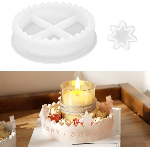 Silikonform Weihnachten,3D Stern adventskalender Silikonform,Countdown zum Advent Dekorationen,Glücksstern-Kerzenhalter Gießform mit Zahlen für DIY Gips Kerzen Weihnachtsdekorationen