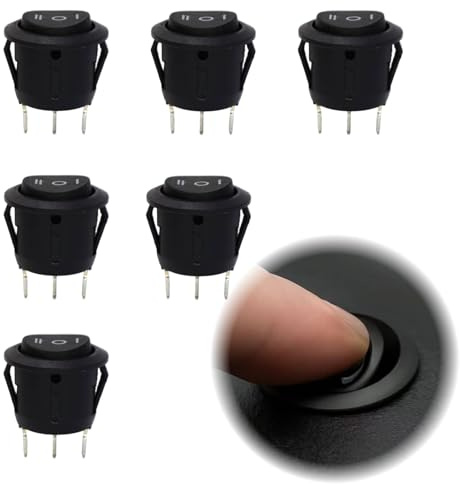 6 Stück 3-Positionen Kippschalter, Eingebettete Runde Wippschalter, 12V 3-polige Rundlampenschalter, Einrastbare Wechselschalter für Auto, Boot, Haushaltsgeräte (Schwarz)