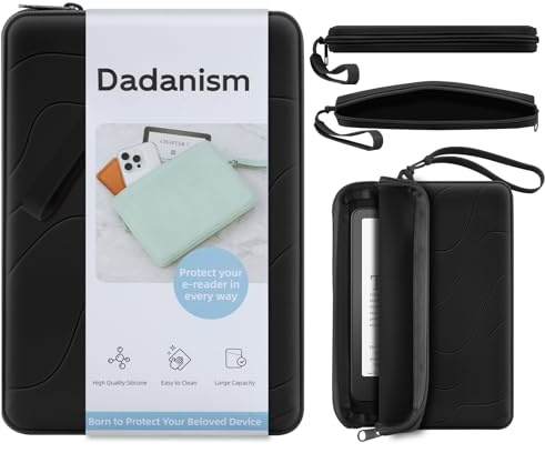 Dadanism 6-7 Inch Silicone Clutch for 7 Kindle Paperwhite and Kindle Colorsoft Signature Edition, 6 K-indle, Kobo, Nook E-Reader, Anti-Dust Coating Multi-Purpose Bag for Phone, Wallet, Black