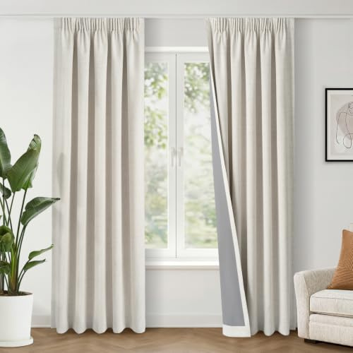 INOVADAY 100% Verdunklungsvorhänge Kräuselband 2 Stück 245x140cm,Beige