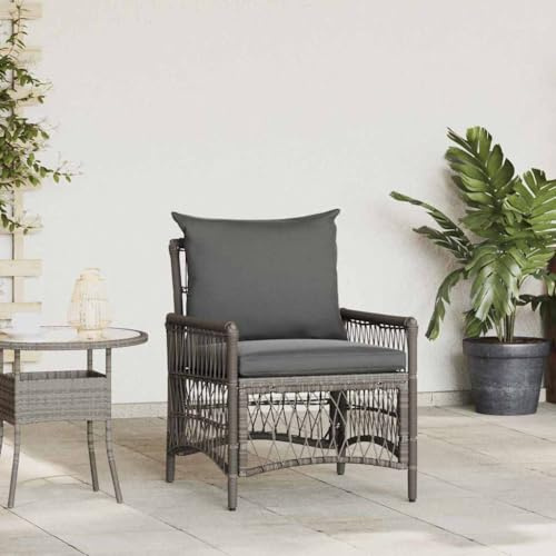 Teenpull Gartenstuhl Grau, 60x70x78 cm Poly-Rattan, Stahlrahmen, wetterfest, für Garten Terrasse Balkon, Outdoor Loungesessel