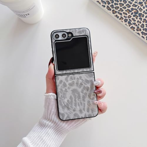 FIFTHAVE Magnetic Mobile Phone Case for Samsung Galaxy Z Flip 4 Case Leopard PU Leather Protective Case Samsung Z Flip 4 Leopard Print Case Soft TPU Fashionable Shockproof Cover for Women Girls Light