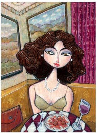 Kunstdruck/Giclée-Druck auf Leinwand 60 x 90 cm: Dinner For One von Charles Kaufman. Print. Wein. Wine. Gerahmt. Fertig zum Aufhängen an Ihrer Wand.