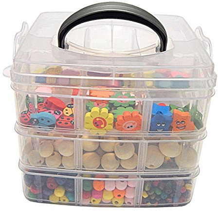 Perlin KINDER BASTEL-SET AUS HOLZPERLEN IM BOX 1000 Stk. Basteln Bunte Mischung Natur, Bunte Holz Perlen Set