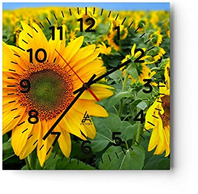 Modern Wanduhr Wolken Sonnenblumen Plantagen 30x30cm Quadrat Klein Wand Uhr Glas Analog Zimmeruhren Küche Büro Wohnzimmer Glasuhr Wall Clock Dekoration Design Wanddekoration Küchenuhr C4AC30x30-1157