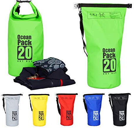 Relaxdays Ocean Pack, 20L, wasserdicht, Packsack, leichter Dry Bag, Trockentasche, Segeln, Ski, Snowboarden, grün