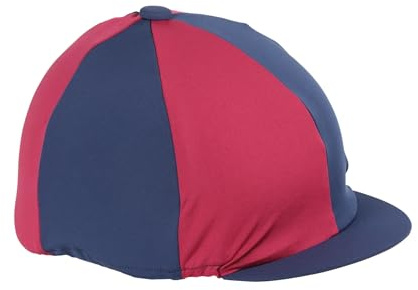 Shires Stretch Skull Hat Cover, Silk in Navy/Raspberry. Onesize