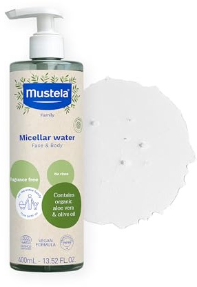 Mustela Bio-Mizellenwasser, Olivenöl und Aloe Vera, Gesicht, Windelwechsel, Make-up, Baby, ganze Familie - Sanfte Reinigung ohne Ausspülen, 99% Inhaltsstoffe natürlichen Ursprungs (400ml)
