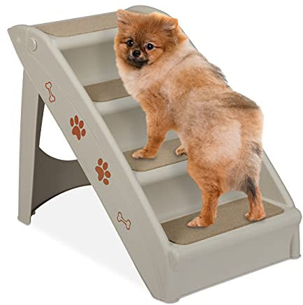Relaxdays Hundetreppe 4 Stufen, kleine & große Hunde, Bett & Couch, Auto, Tiertreppe, HxBxT: 49 x 39 x 61 cm, grau
